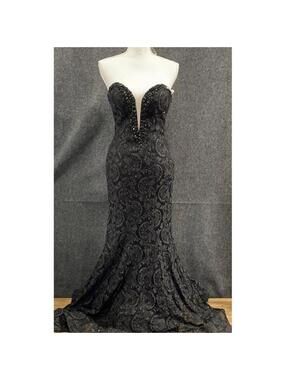 Ellie Wilde Mon Cheri Womens Size 6 Black Mermaid Gown Beaded Sweetheart